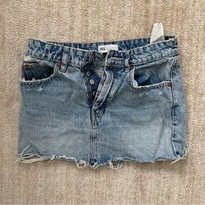 Zara Light Wash Distressed Denim Mini Skirt